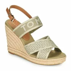 Chaussures Femme Tommy Hilfiger - TOMMY WEBBING HIGH WEDGE SANDAL Kaki