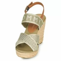 Chaussures Femme Tommy Hilfiger - TOMMY WEBBING HIGH WEDGE SANDAL Kaki -France CHAUSSURES DE SPORT Soldes Boutique 21189992 500 C