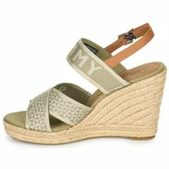 Chaussures Femme Tommy Hilfiger - TOMMY WEBBING HIGH WEDGE SANDAL Kaki -France CHAUSSURES DE SPORT Soldes Boutique 21189992 500 D