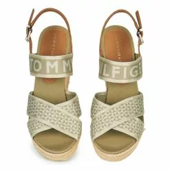 Chaussures Femme Tommy Hilfiger - TOMMY WEBBING HIGH WEDGE SANDAL Kaki -France CHAUSSURES DE SPORT Soldes Boutique 21189992 500 F