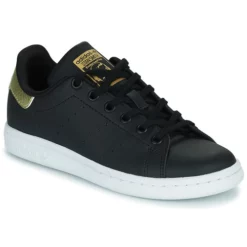 Chaussures Fille Adidas Originals - STAN SMITH J Noir / Doré